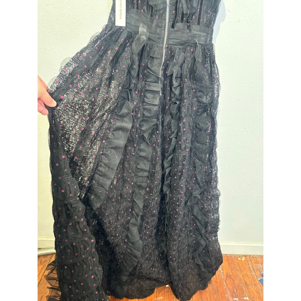 FOR LOVE AND LEMONS Black Mesh Polka Dot Janelle Ruffled Dress size Small nwt - Picture 5 of 16